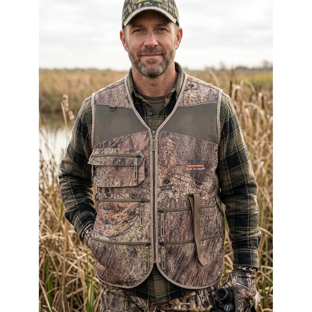Primos Hunting Calls Vest Mossy  Brush Camo Mesh Utility Turkey Hunting Mens M